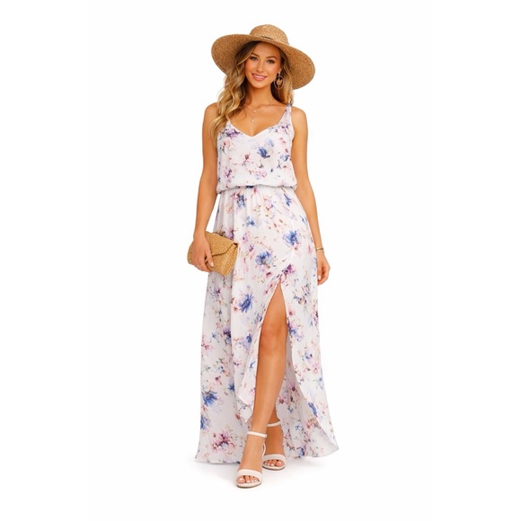 SHOW ME YOUR MUMU White Floral Satin Maxi Dress